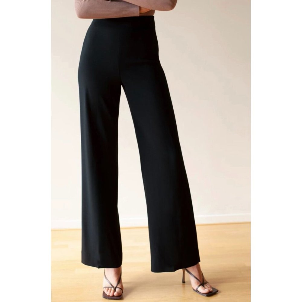 Aritzia Babaton Black Wide Leg FLowy Pants Palazzo Trouser Side Zip Wide Leg 4